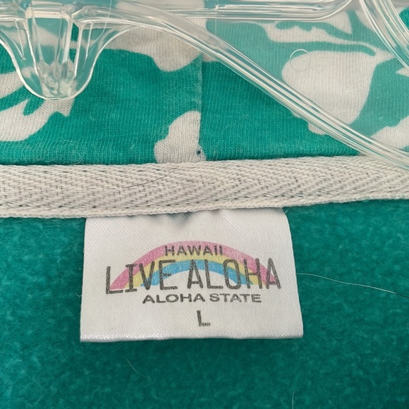 Hawaii Live Aloha large green hooded sweatshirt with pockets - Picture 2 of 7